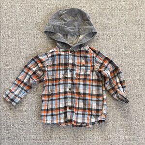 Carter's Gray and Orange Plaid Button Down Shirt with Hood